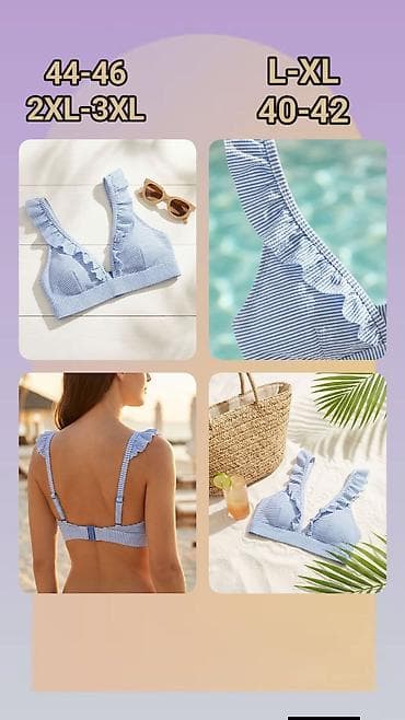 stikle sa platformom: Ženski gornji deo kupaćeg kostima – plavo‑bele sitne pruge, V-izrez sa — 1