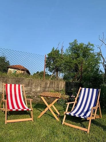 forma ideale komode za hodnik: Drvene ležaljke na sklapanje sa platnenim sedalnim delom - — 4