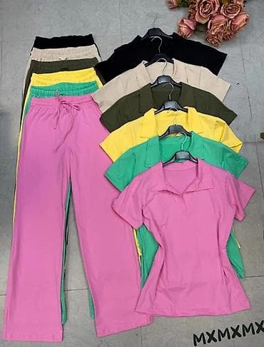 pidzame za trudnice: Dvodijelni ženski komplet – polo majica + ravne trenerka pantalone - — 2