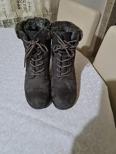 Oksfordice: Ženske zimske čizme na punu petu (wedges) - Boja: tamno — 2