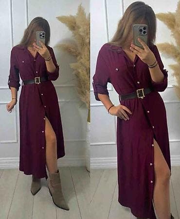 Košulja-haljina sa kaišem - Model: midi dužina, kopčanje niz prednji — 2