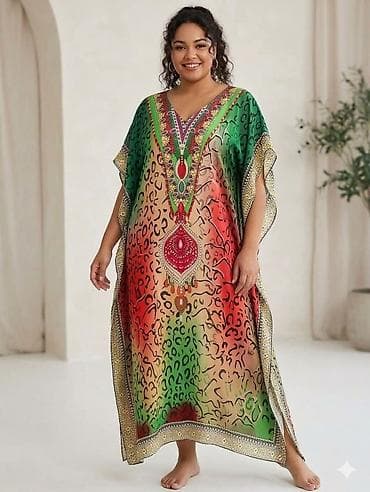 crivit patike cena: Duga kaftan haljina sa etno/boho printom – plus size L XL 2XL 3CL 4XL — 8