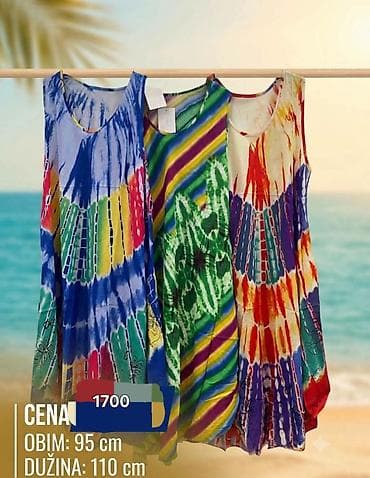 nebo plava kosulja: Letnja tunika/haljina bez rukava sa šarenim tie-dye dezenom. - Model — 1