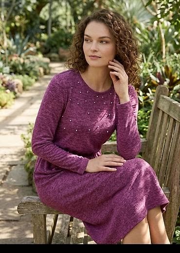 sorc za spavanje: Ženska pletena haljina, boja malina/šljiva (melanž). - Kroj: midi — 1