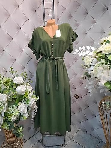Haljine: Ženska maksi haljina sa puf rukavima i kaišem na vezivanje. Haljina — 4