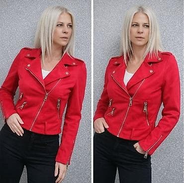 Ženska kraća bajker jakna – crvena - Materijal: imitacija