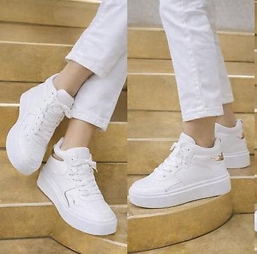 premiata patike cena: Ženske bele patike sa platformom - Dizajn: visoki model (mid-top) u — 3