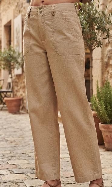 letnje zenske cizme: Bež ženske pantalone sa ravnim, širim nogavicama – udobne i prozračne — 1