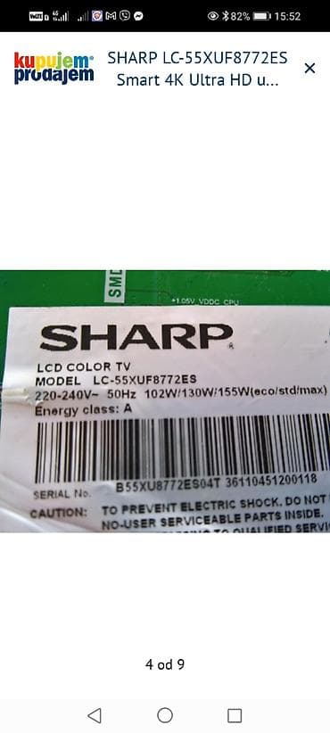 sobne antene za tv: SHARP LC-55XUF8772ES Smart 4K Ultra HD – delovi Dostupne originalne — 5