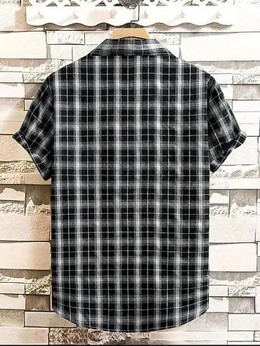 muska odela novi pazar cene: Muška košulja s kratkim rukavima 5 XL – crno‑beli karirani dezen - — 3