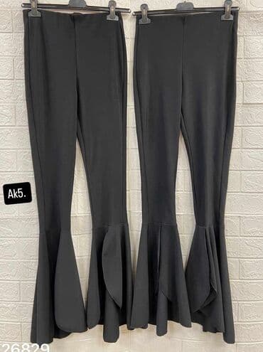crne letnje pantalone: Visok struk, Zvoncare — 4