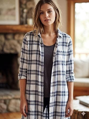 bodi s: Ženska košulja-haljina na kopčanje - Dizajn: karirani dezen u — 1