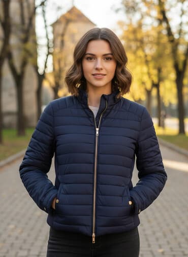 kasmir kaputi: ZARA ženska jakna – tamnoplava, prošivena - Kratak, moderan kroj do — 1