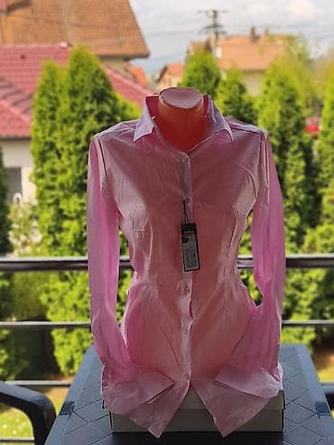 helanke sa likrom: Ženska košulja – svetloružičasta - Klasičan kroj sa kragnom i — 9