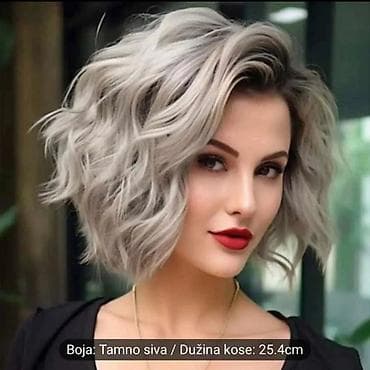 perike novi sad cena: Kratka talasasta perika – tamno siva, dužina kose 25,4 cm - Stil — 2