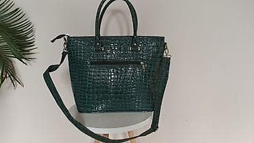 torbe za plažu zara: Ženska torba – krokodilski uzorak, tamnozelena - Materijal: sjajna — 3