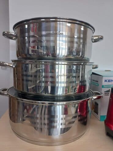 komplet serpe metalac cena: Set velikih šerpi Excellent line 3BP sa NOVIM 5 - slojnim dnom - 8990 — 2
