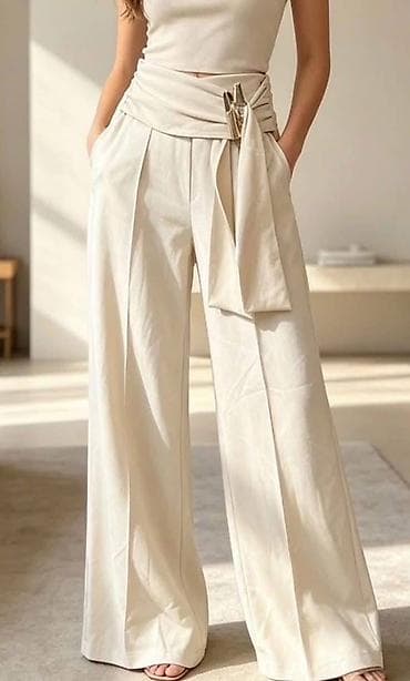 ramaks pantalone: Ženske elegantne široke pantalone sa visokim strukom i efektom — 3