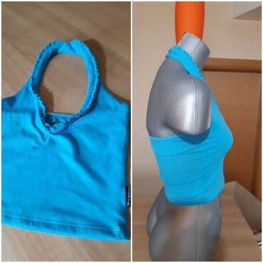 crop top h m: XS, Cotton, Single-colored, color - Blue — 3
