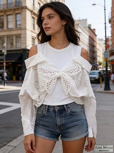 Bluza/top sa spuštenim ramenima i čvorom sprijeda – Emi Moda, Made in