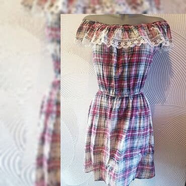 haljine elipsa: NOVA KARIRANA HALJINA M Prelepa nova haljina,off the shoulder Pazuh do — 5