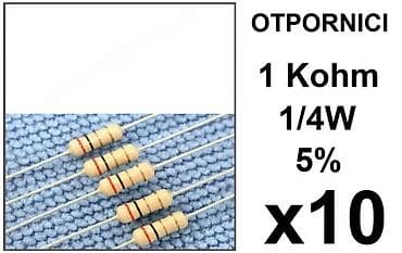 Otpornici – set 10 komada Specifikacije: - Nominalna otpornost: 1 kΩ
