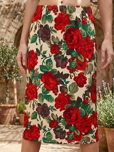 saim se duks: Suknja sa floralnim printom ruža - Kroj: ravna, do kolena - Struk — 1