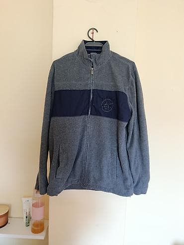 Muška jakna/džemper na rajsferšlus, siva sa tamnoplavom horizontalnom