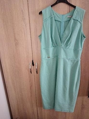 crne platforme: Vogeli lanena haljina bez rukava u pastelno mint zelenoj boji. Model — 1