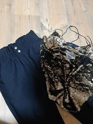 baletanke elegantne: Ženska elegantna kombinacija – top sa šljokicama i crne pantalone. Top — 2