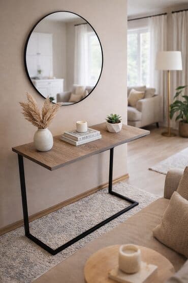 dekor platno za namestaj: Konzolni sto LINE 80 - Sto sa pravougaonom pločom od drveta u svetlo — 1