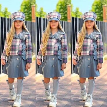 🩷 Jakna, suknjica, kačket i dokolenice u kompletu za devojčice od 3 do na lalafo.rs 🩷 Jakna, suknjica, kačket i dokolenice u kompletu za devojčice od 3 do