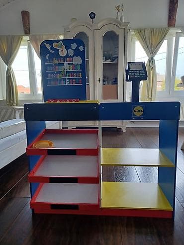 Drvena dečja kasa/mini market “Lidl” – kompletan set za igru