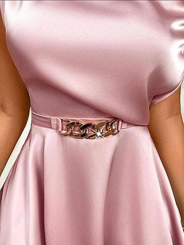 Haljine: Elegantna mini haljina od satena – puder roze - Kroj: asimetrični — 4