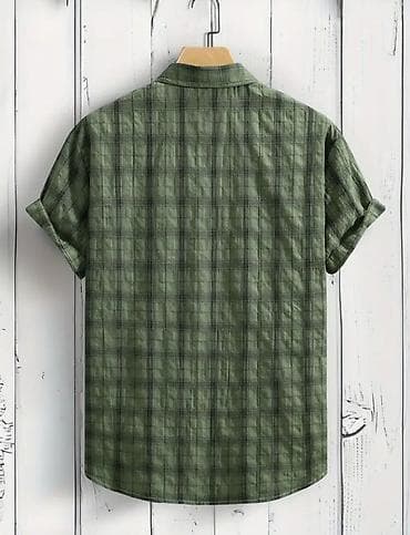 novo muska kosulja: Muška košulja sa kratkim rukavima 5XL – karirana, maslinasto zelena — 2