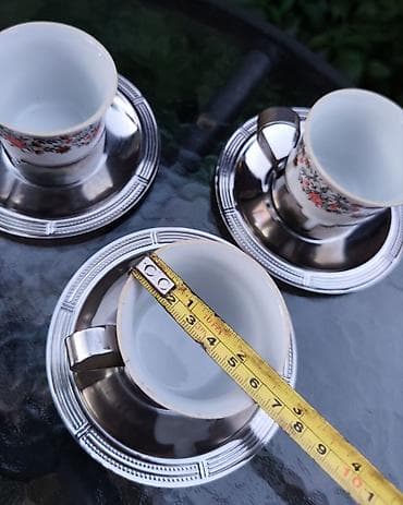 komplet inventar za kafic: Set od 5 šoljica za kafu/espreso sa tacnama - Materijal: bela — 5