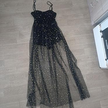 gabor sandale: Crna šifonska haljina sa šljokicama – glam boho stil - Boja: crna - — 2