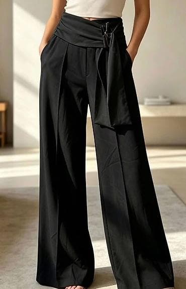 ramaks pantalone: Ženske elegantne široke pantalone sa visokim strukom i efektom — 2