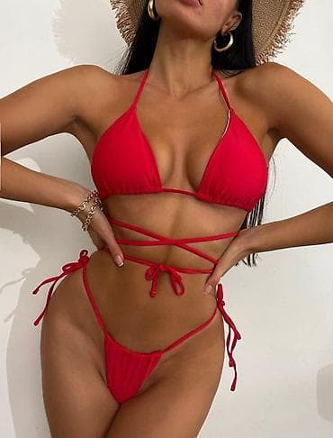 lek za sinuse: Ženski bikini set – crveni, model sa vezivanjem - Dvodelni kupaći — 1