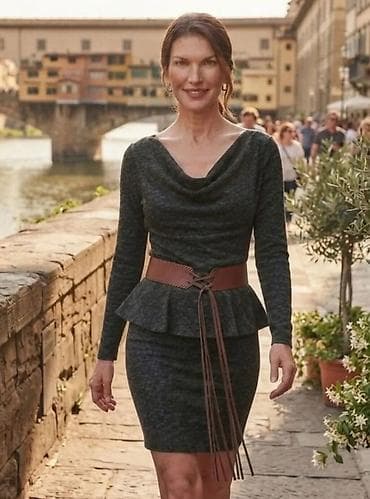 Elegantna ženska haljina sa dugim rukavima i peplum detaljem - Kroj