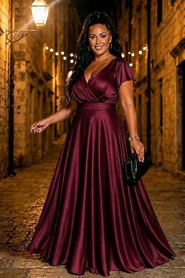 svilene bluze: Elegantna duga svečana haljina od satenskog sjajnog materijala — 7