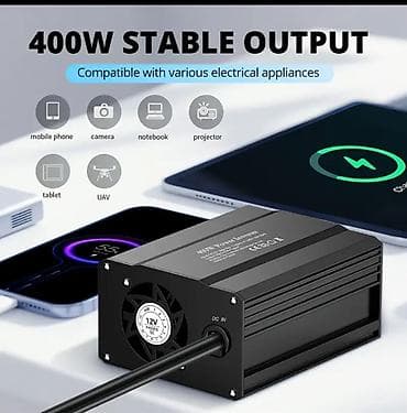 cene tableta: Pretvarač napona 12V na 220V – 400W (Model: C20‑EU, crna) - Snaga — 5