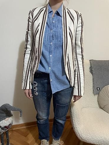 Sweatpants: Ženski bež blejzer sa braon prugamа, Ps fashion vel 38. Strukirani — 3