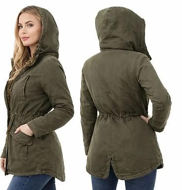 parka jakne: Ženska parka jakna sa kapuljačom – maslinasto zelena - Kroj do — 3