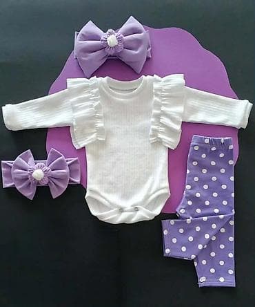 narukvice za devojčice: Dečiji komplet za devojčice – bodi, helanke i traka za kosu💜 Mala — 3