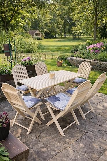 Vrtni set – sto i 6 sklopivih stolica od drveta - Materijal: puno