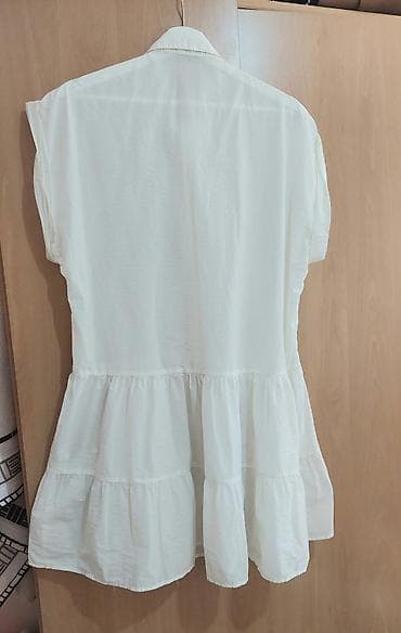 sorc m: Bela košulja-haljina sa volanima - Kroj: opuštena A-silueta, mini — 5