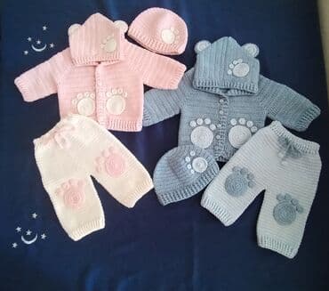 svecani zenski kompleti sa pantalonama: Ručni pleteni kompleti za bebe - Topli kompleti od mekane pređe — 3