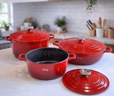 Set posuđa König – emajlirani liveni sudovi, crvena boja Prečnik 20,24