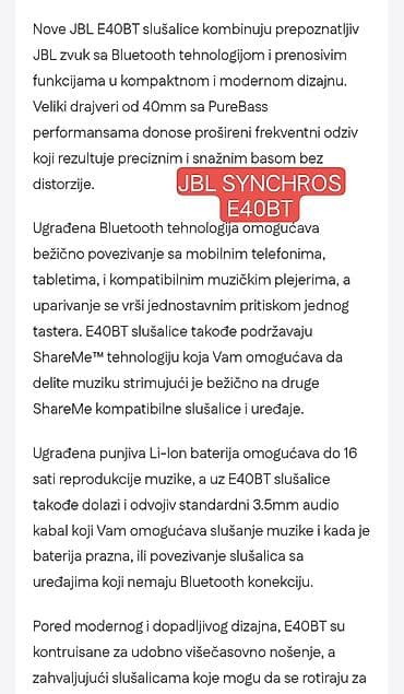 slušalice za spavanje: Original NOVE-BELE (JBL Synchros E40BT) Bluetooth bežične slušalice uz — 3